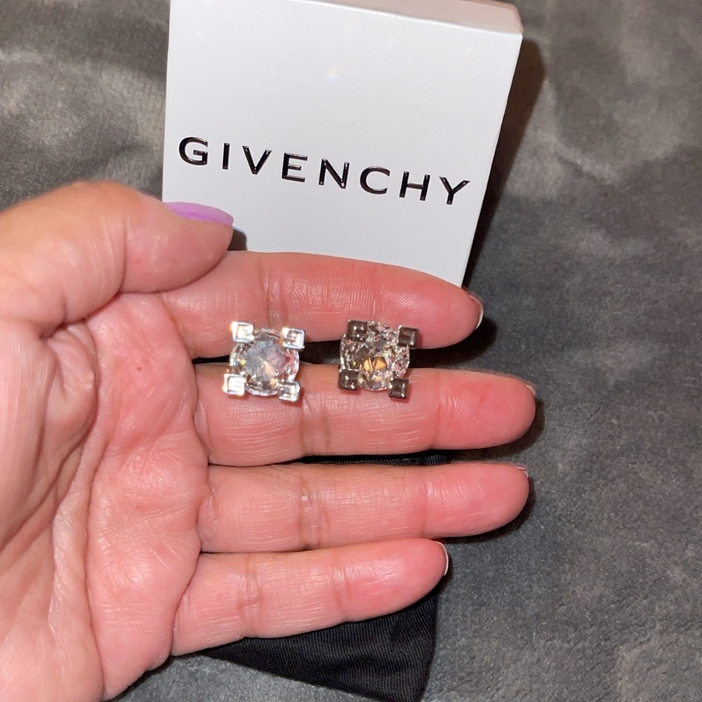 Givenchy Silver Stud Earrings with Clear Crystals